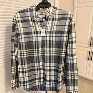 Lands' End Blue and Green Antique Moss Plaid Casual Shirt